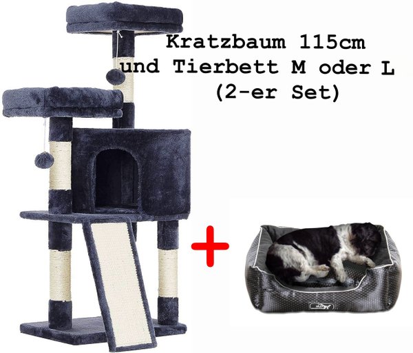 Kratzbaum 115cm "grau" + Tierbett, Hundebett, Katzenbett