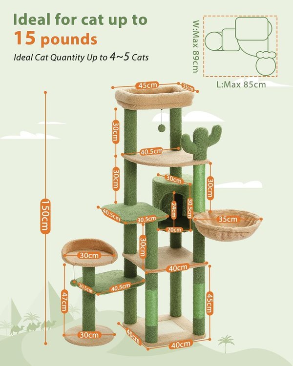 Kaktus-Kratzbaum 150cm mit 6 Etagen