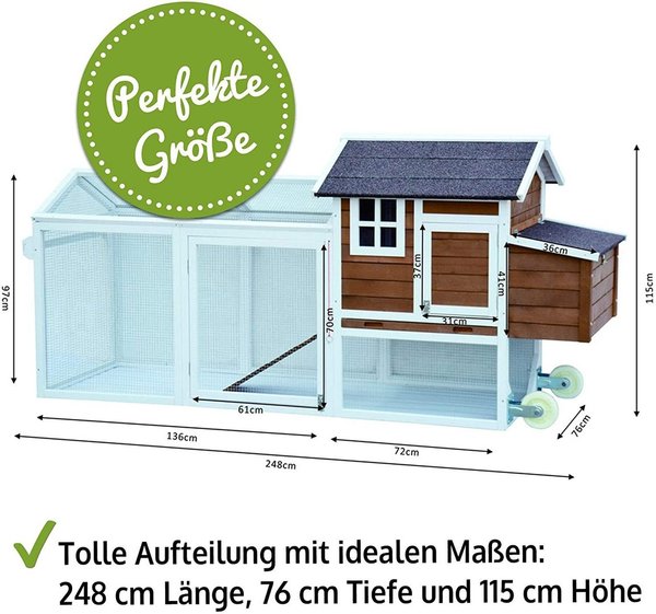 Mobiler Hühnerstall 248x76x115cm (BxTxH)
