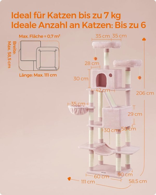 Kratzbaum 206cm in 5 Farben