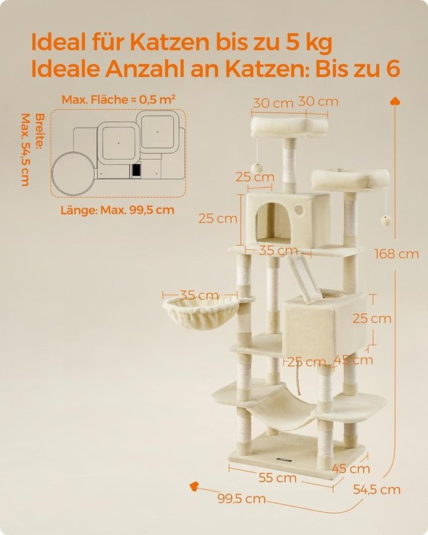 Kratzbaum 168cm in 5 Farben