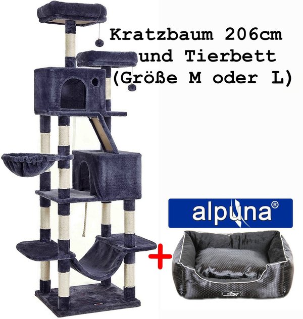 Kratzbaum 206cm "grau" + Tierbett, Hundebett, Katzenbett