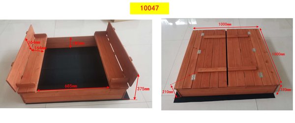 Sandkasten mit Deckel und Sitzbänken 100x100x38cm